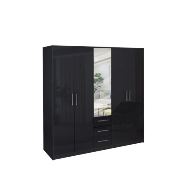 Chicago 5 Door Black Wardrobe