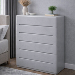 RUBY LIGHT GREY FULL HIGH GLOSS CHEST OF 6 DRAWERS.