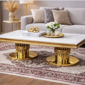 Aura Gold Pedestal Stone Top Coffee Table