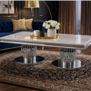 Aura Chrome Pedestal Stone Top Coffee Table