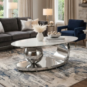 Globe Stone Top Coffee Table – Chrome Base